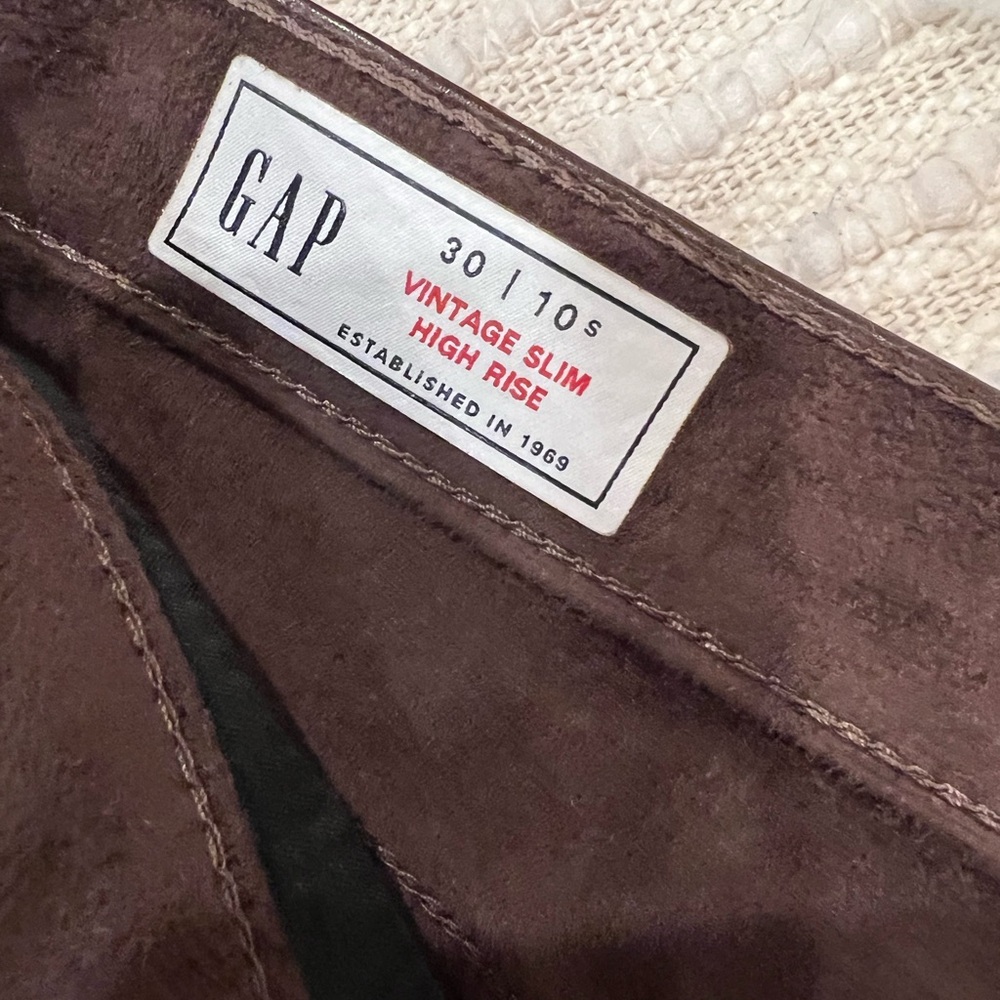 Gap Vintage Slim High Rise Brown Faux Leather Pants 10 Short/30 - Picture 7 of 8